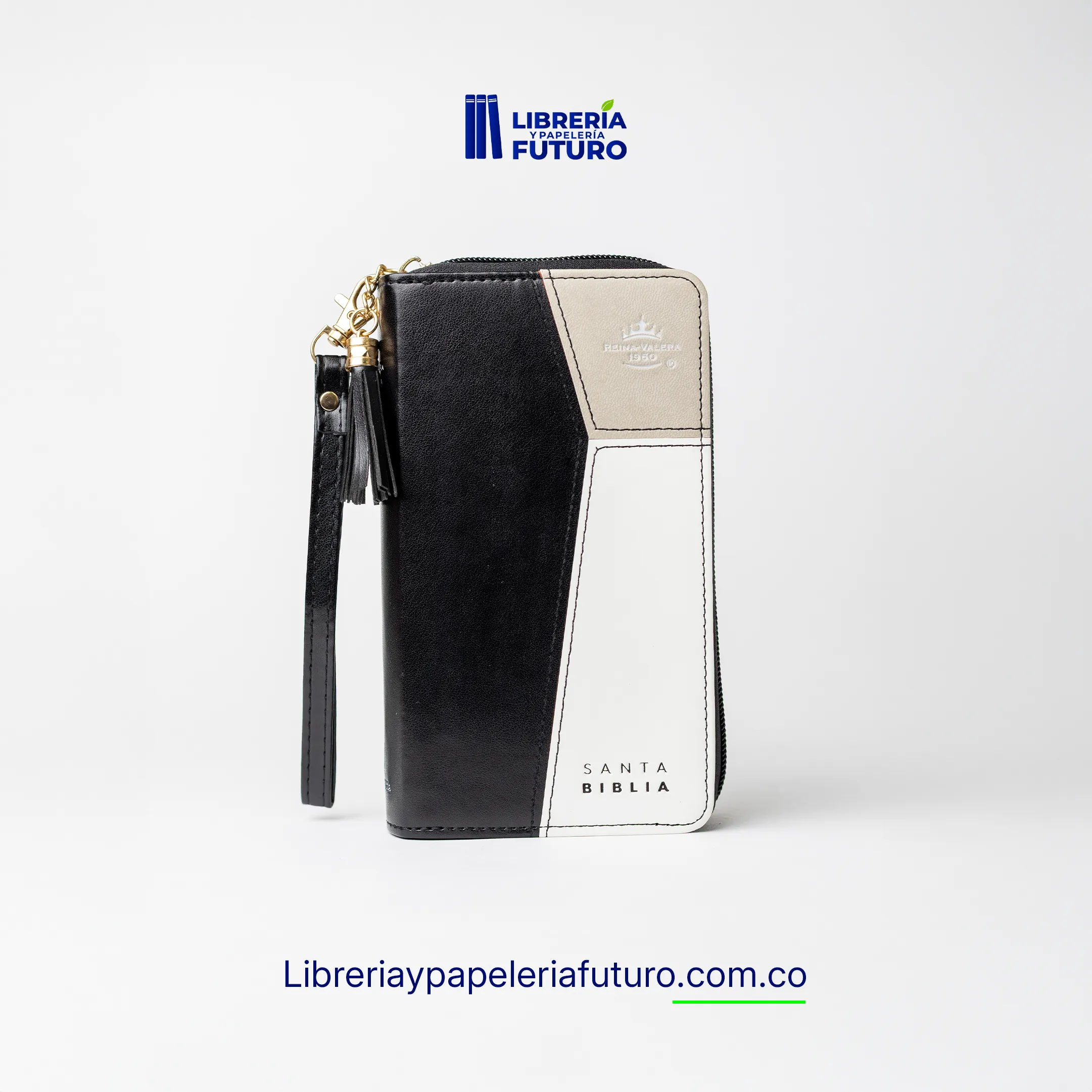 Biblia negra/beige tipo chequera